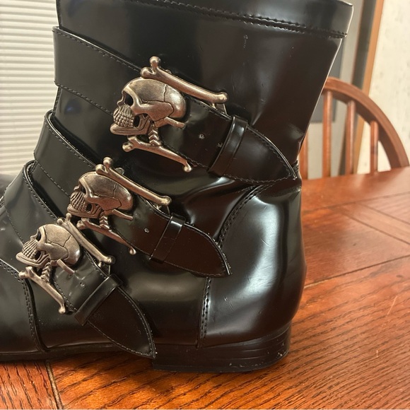 Demonia Brogue 06 Ankle Boot Men’s 12 Unisex Black Nappa Faux Leather Skulls - Picture 2 of 15